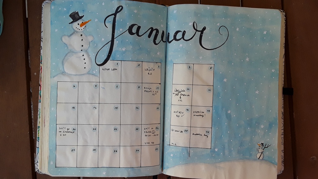 My most beloved monthly layout - I have enough space to write something in each day, the weekend is on another page and there is room for "to-do-this-month" tasks at the side. Plus, there is room for decorations around because the grid starts with the first day of the month, not the empty spaces before as in the next example.