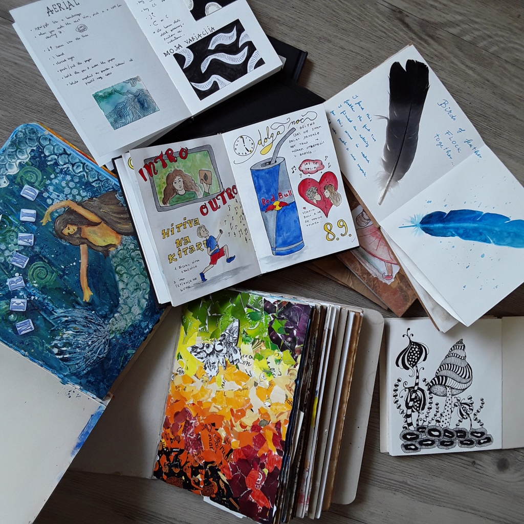 All the different journals. They look eclectic together but it's nice to try different things - and we're not always in the same mood - that's why it's nice to have many - most of them are handmade ;).